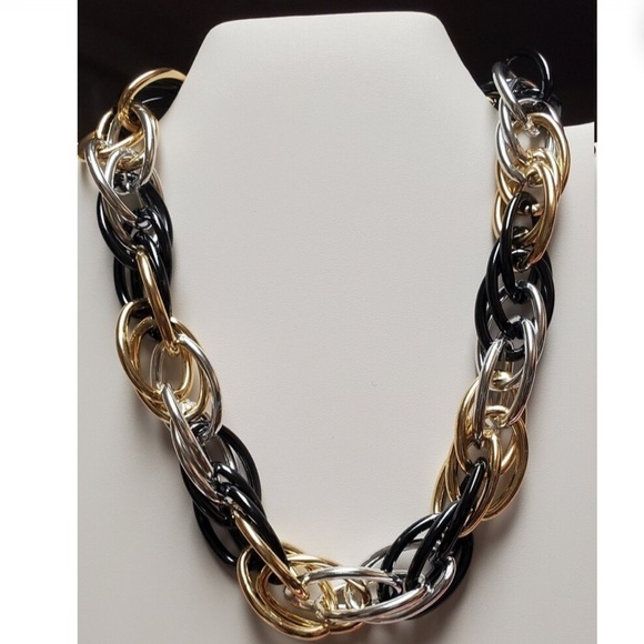 Chunky gold, silver & black necklace. NWT - Picture 2 of 2